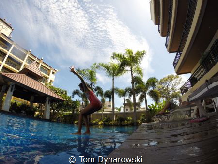 First step to diving/ my daughter just learn to swim ,and... by Tom Dynarowski 