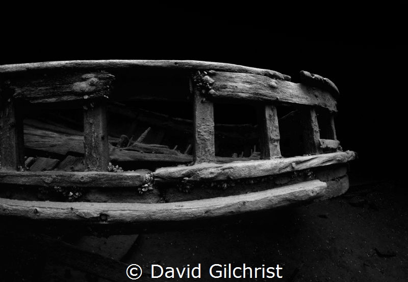 Stern railing of the tug wreck 'Alice G', Tobermory,Ontario by David Gilchrist 