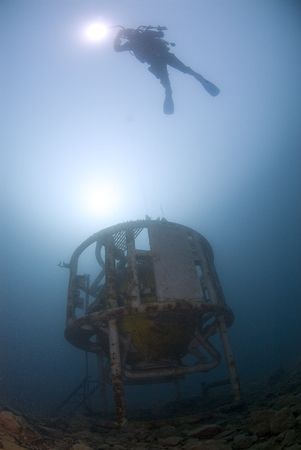 Diver above bathysphere, Capernwray.
10.5mm. by Derek Haslam 