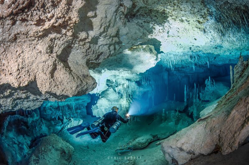 Cave diving in cenote Nariz, Mexico by Cyril Buchet 