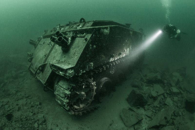 Diver explore the FV432 Armoured Personnel Carrier - Ston... by Spencer Burrows 