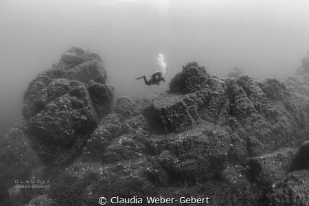 underwater mountain landscape with diver - France, medite... by Claudia Weber-Gebert 