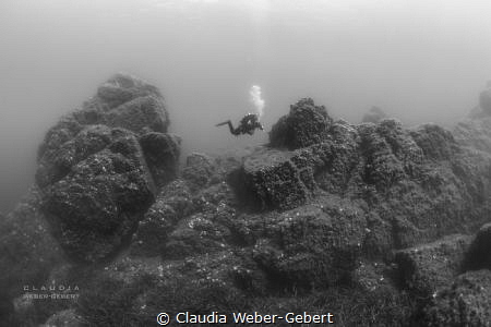 underwater mountain landscape with diver - France, medite... by Claudia Weber-Gebert 