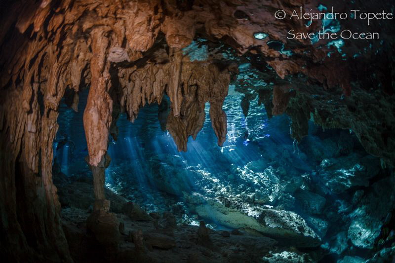 Sun Rays in the Cave, Dos Ojos, Playa del Carmen México by Alejandro Topete 