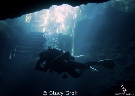 Diver Silhouetted at the entrance to Paradise Springs in ... by Stacy Groff 