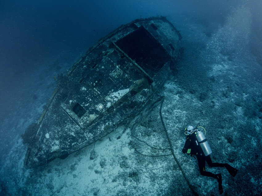 A wreck on Bonaire at divesite Front Porch. It is not a v... by Brenda De Vries 