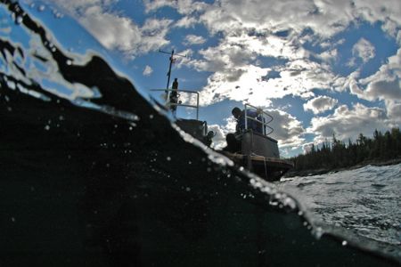 Dive boat on wavy, windy day. Tobermory, Ontario. D70, 10... by David Heidemann 