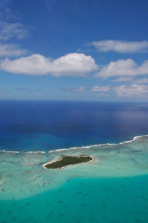 Aerial view of Aitutaki lagoon, Cook Islands by Richard Smith 