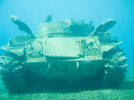 tank. i took this photo by sony cyber-shot in aqaba gulf ... by Abdel Wahab Al Ma`aita 