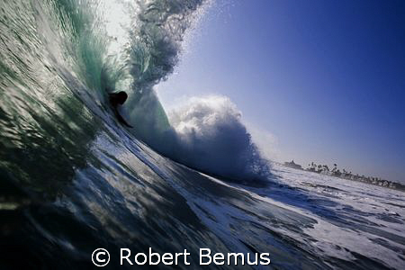Rare breed...bodysurfer at Newport Point, CA... by Robert Bemus 