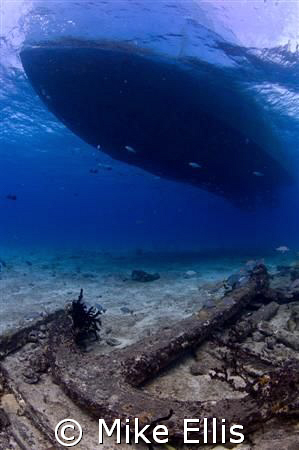 The M/V Dolphin Dream above the Sugar wreck in the Bahamas. by Mike Ellis 