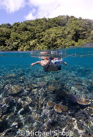 snorkler enjoying the clear waters of Fiji by Michael Shope 