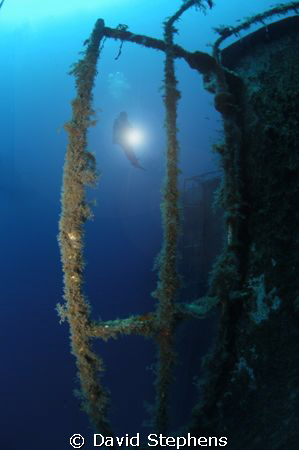 Diver on the wreck of the Zenobia, Cyprus.  Taken with Ni... by David Stephens 