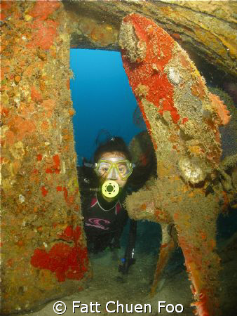 Evelyn at the Five Sisters wreck, Pulau Tenggol, Malaysia by Fatt Chuen Foo 