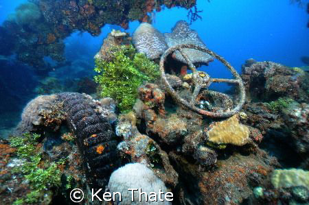Pic of a truck shot on top of a wreck sunk in Truk Lagoon. by Ken Thate 