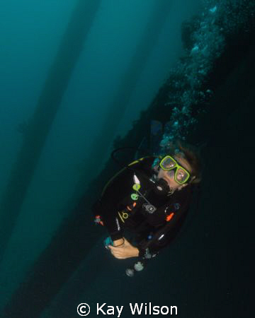 Diver, under the pier.
DX1G with wide angle lens, YS110a... by Kay Wilson 
