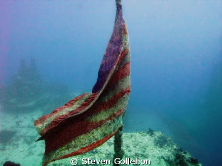 US flag aft section of Speigel Grove off Key Largo, Florida. by Steven Gollehon 
