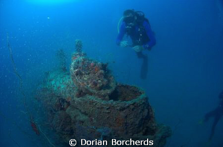 Diver next to a Japanese 2 Man Mini Sub conning tower.Use... by Dorian Borcherds 