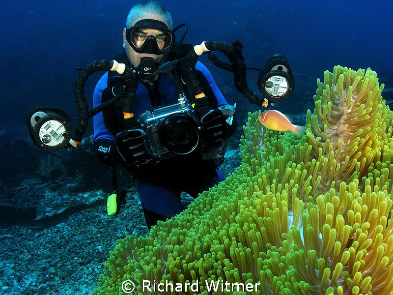 Jeff and anemone fish at Komodo.  G9/DS160s/Wide Angle Lens. by Richard Witmer 