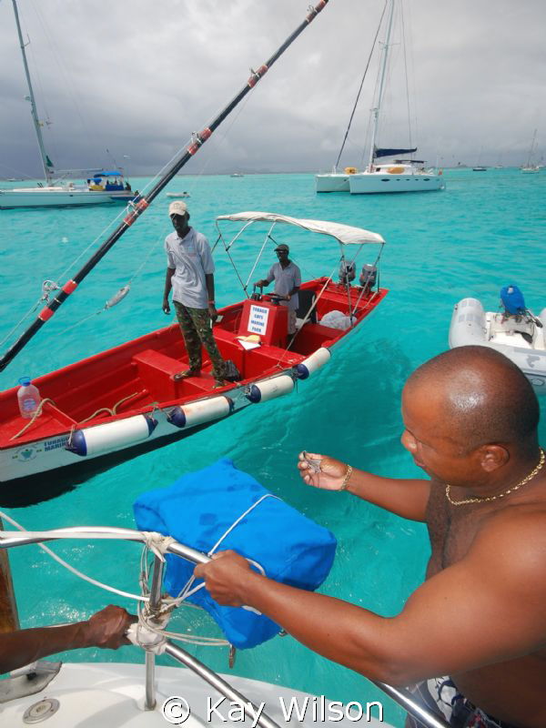 Paying park fees in the Tobago Cays. by Kay Wilson 