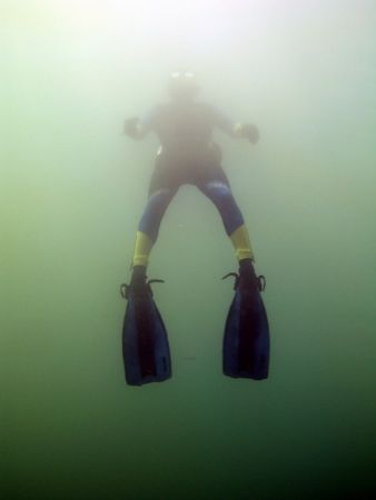 Losing contact, diver in thermocline. Black Sea 2004 by Serban Virgil Ionescu 