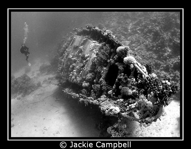Sunken Yacht in Small Abu Gallawa.
Converted to B&W in P... by Jackie Campbell 