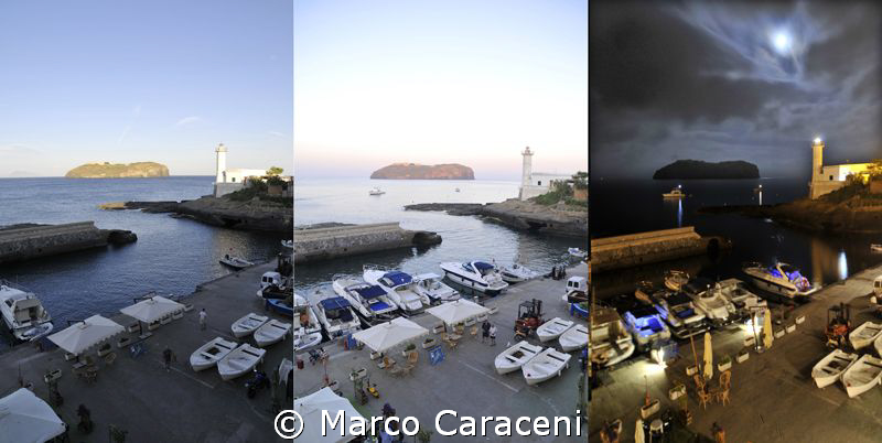 Ventotene Island and St. Stephen's, day, evening and night. by Marco Caraceni 