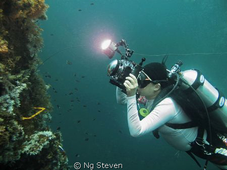 Diver taking shots at The Cement Wreck by Ng Steven 