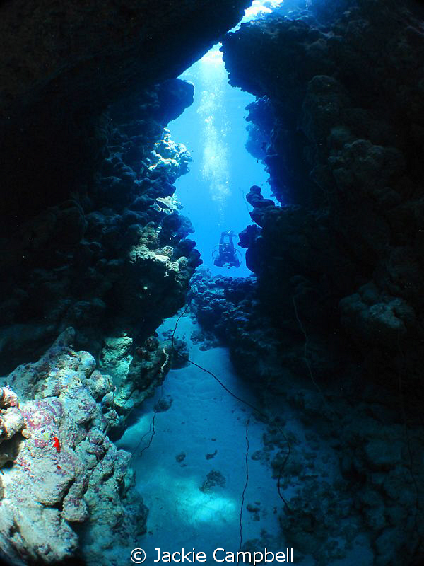 Diver entering a cave.
Canon ixus 100, Fisheye lens , MWB by Jackie Campbell 