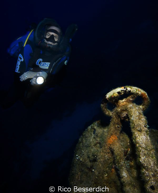 Rebreather Diver & wreckage by Rico Besserdich 