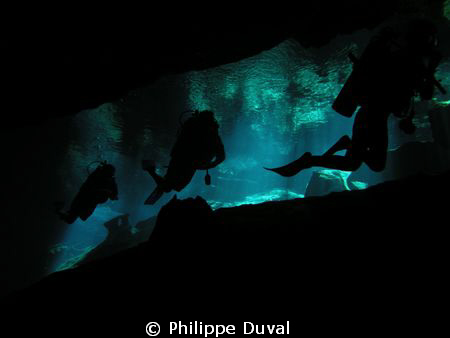 Shadow. The shadow of divers in cenote Chacmool by Philippe Duval 