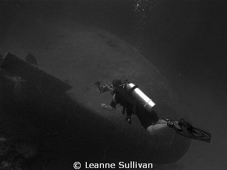 Taken in Bonaire - my husband diving the Hilma Hooker by Leanne Sullivan 