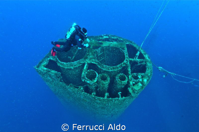 Chimney of the oil tanker Haven sank in front of Genoa in... by Ferrucci Aldo 
