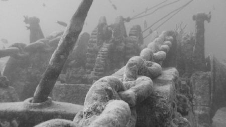 thistlegorm red sea looking over anchor chain winch by Franz Bolton 