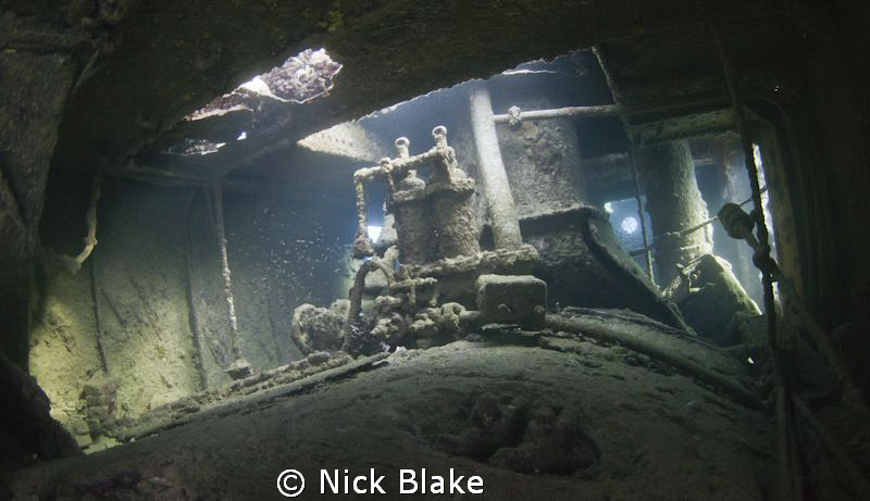 Interior view of Tug Boat wreck, Abu Galawa, Red Sea. by Nick Blake 