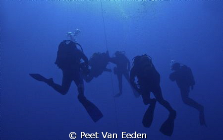 Safety stop in the  ice blue and cold Atlantic sea by Peet Van Eeden 