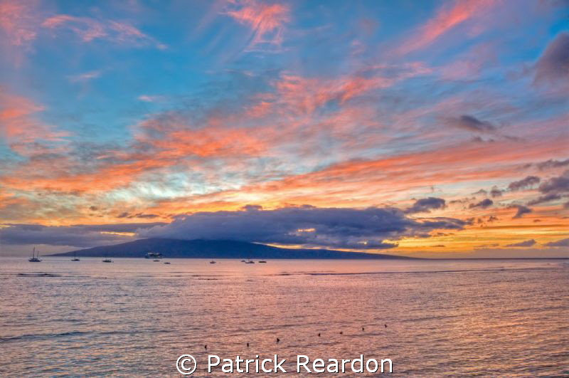 Sunset over Lanai as seen from Lahaina, Maui. by Patrick Reardon 