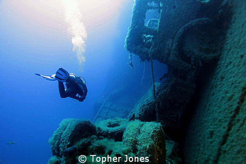 Lorrie on the Zenobia Wreck. Larnaca, Cyprus. by Topher Jones 