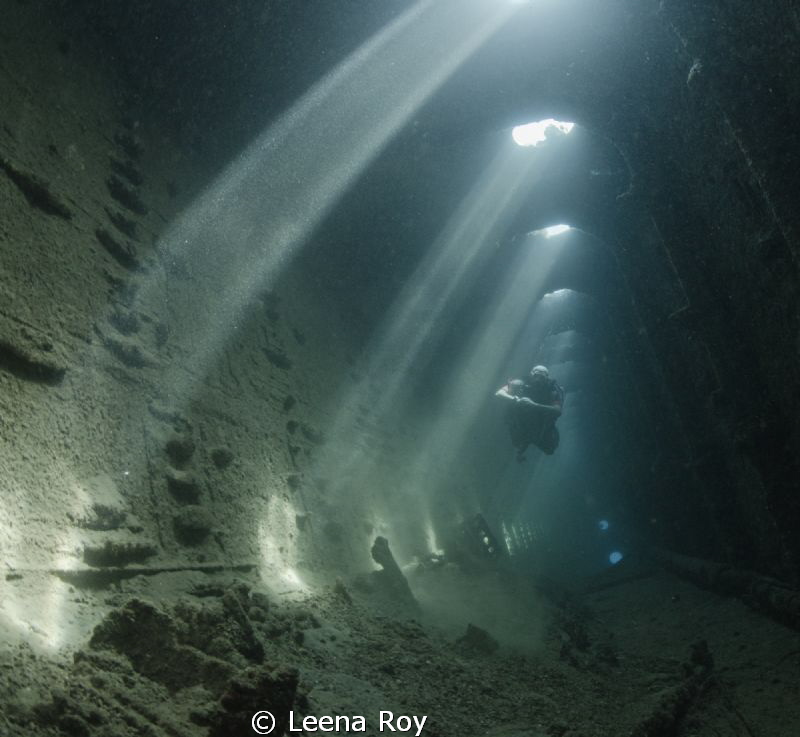 Diver in the wreck of the Umbria by Leena Roy 