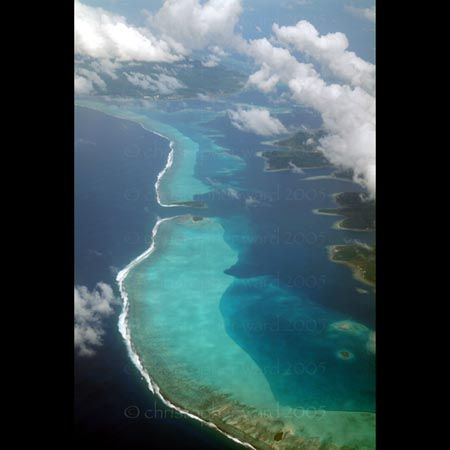 French Polynesia. Fringe reef, flying from Tahiti to Bora... by Christopher Ward 