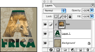 Clipping group with Layer 1 and lion layers