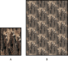 Illustration of generated pattern with these callouts: A. Single tile B. Tiled pattern