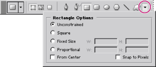 (Photoshop) Click the inverted arrow to display options for the selected shape.