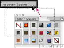 Docking a palette in the tool options bar