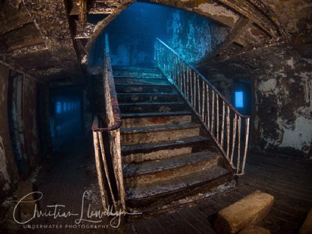 The famous staircase on the Karwela Ferry wreck in Gozo. 