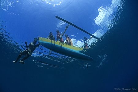 Catamaran used by local fishermen of Maya Island, Indonesia.. e900 with INON fisheye.. 2 meters from the surface.. 
