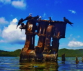 Sunken ship off the coast of Roatan Island Sunken ship off the coast of Roatan Island
