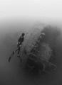 Freediver at Morazan Maru , Japanese WWII ship wreck in Coron Bay .