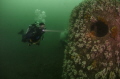 A diver on a ship wreck off the coast near Tynemouth UK A diver on a ship wreck off the coast near Tynemouth UK