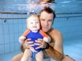 Never to young to start blowing bubbles!!
This is Jasper 9 months with his dad in the pool.